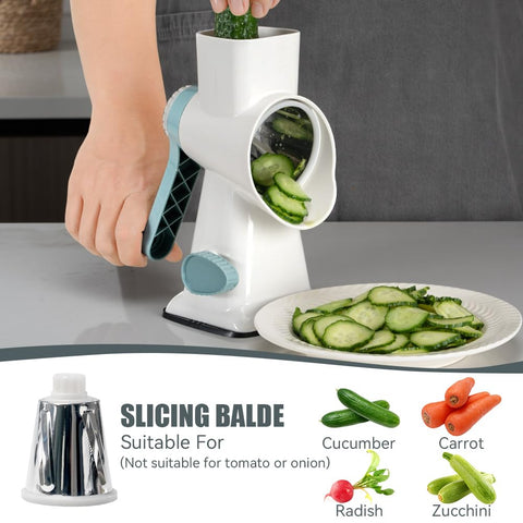 KEOUKE rotary cheese grater blades enable shredding, slicing, and julienne textures.