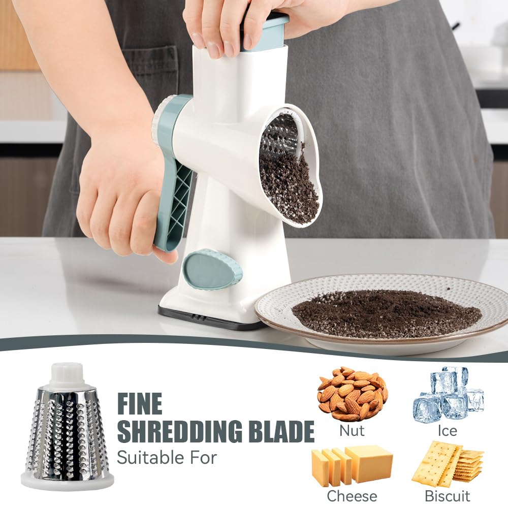 KEOUKE rotary grater disassembles for easy cleaning and compact storage after cooking.