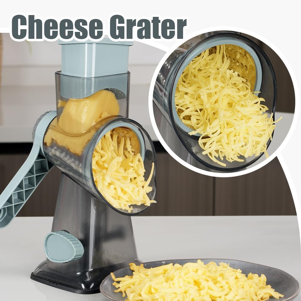 KEOUKE rotary cheese grater supports vegetables, cheese, nuts for versatile kitchen prep.