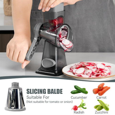 Keouke rotary cheese grater on a smooth surface, secure suction feet during operation.