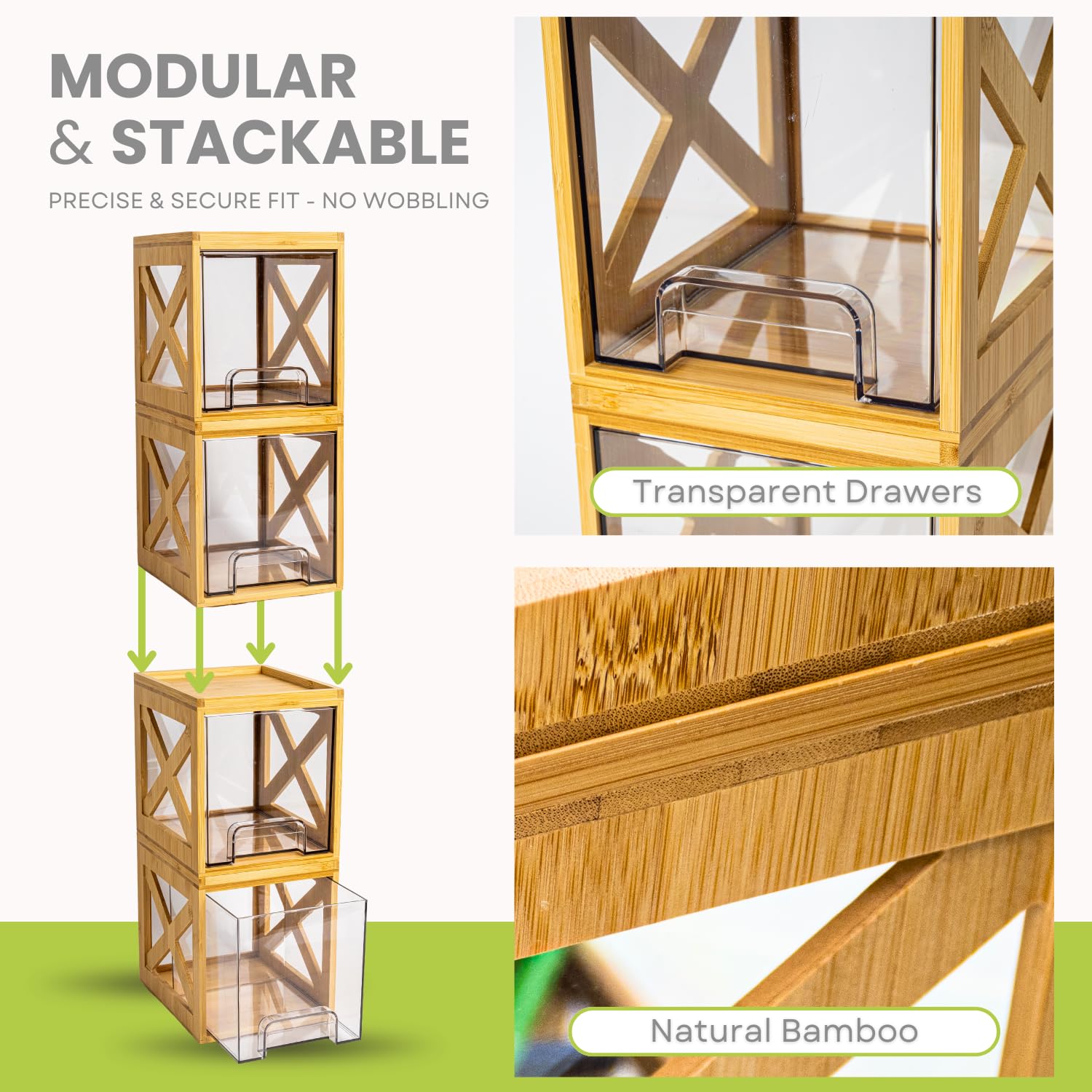 KEOWA Delightful Practicality bamboo storage fits kitchen or bathroom spaces