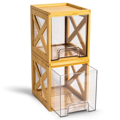 KEOWA Delightful Practicality bamboo stackable drawers on countertop, organized snacks at a glance