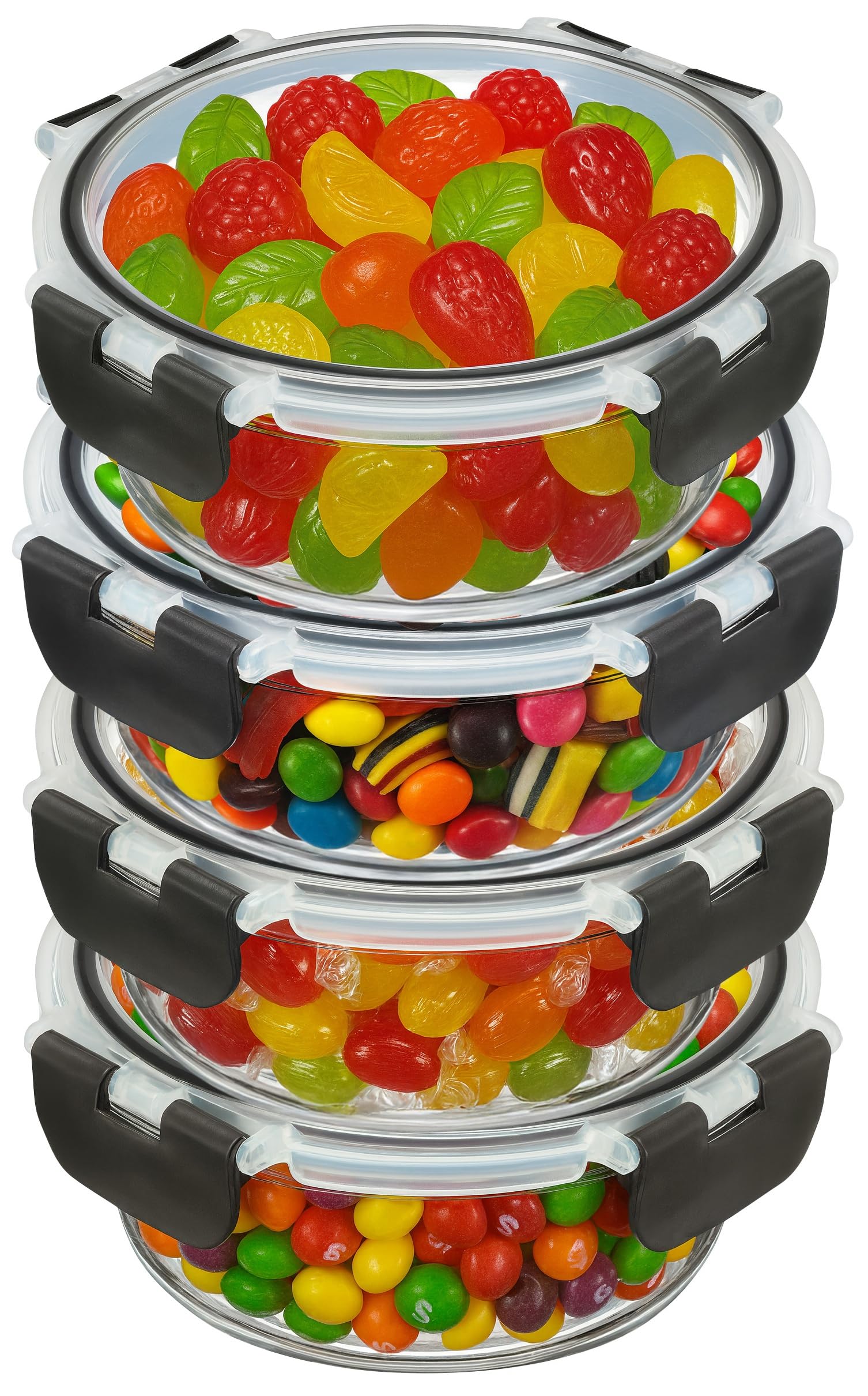 KEPSE glass round 13oz containers with airtight four-pack lids for meal prep.