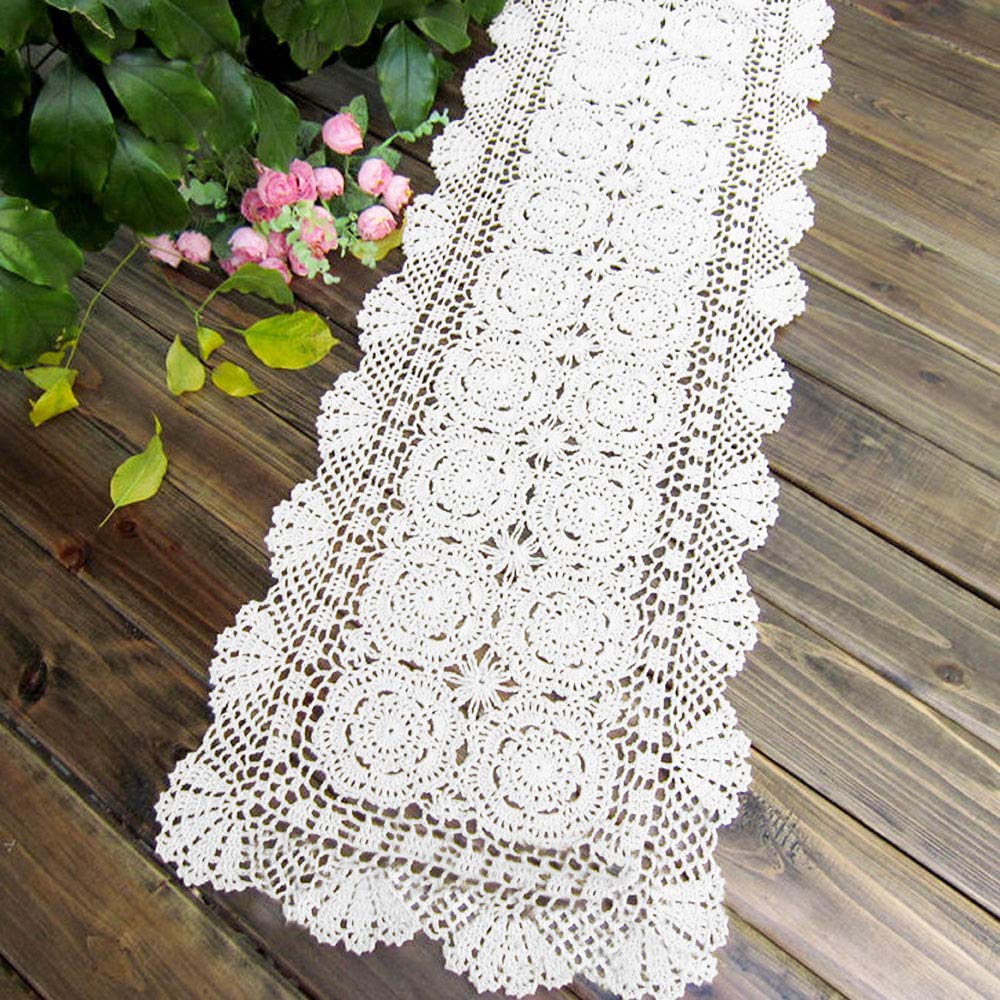 KEPSWET white crochet lace runner on a dresser creates an elegant focal point