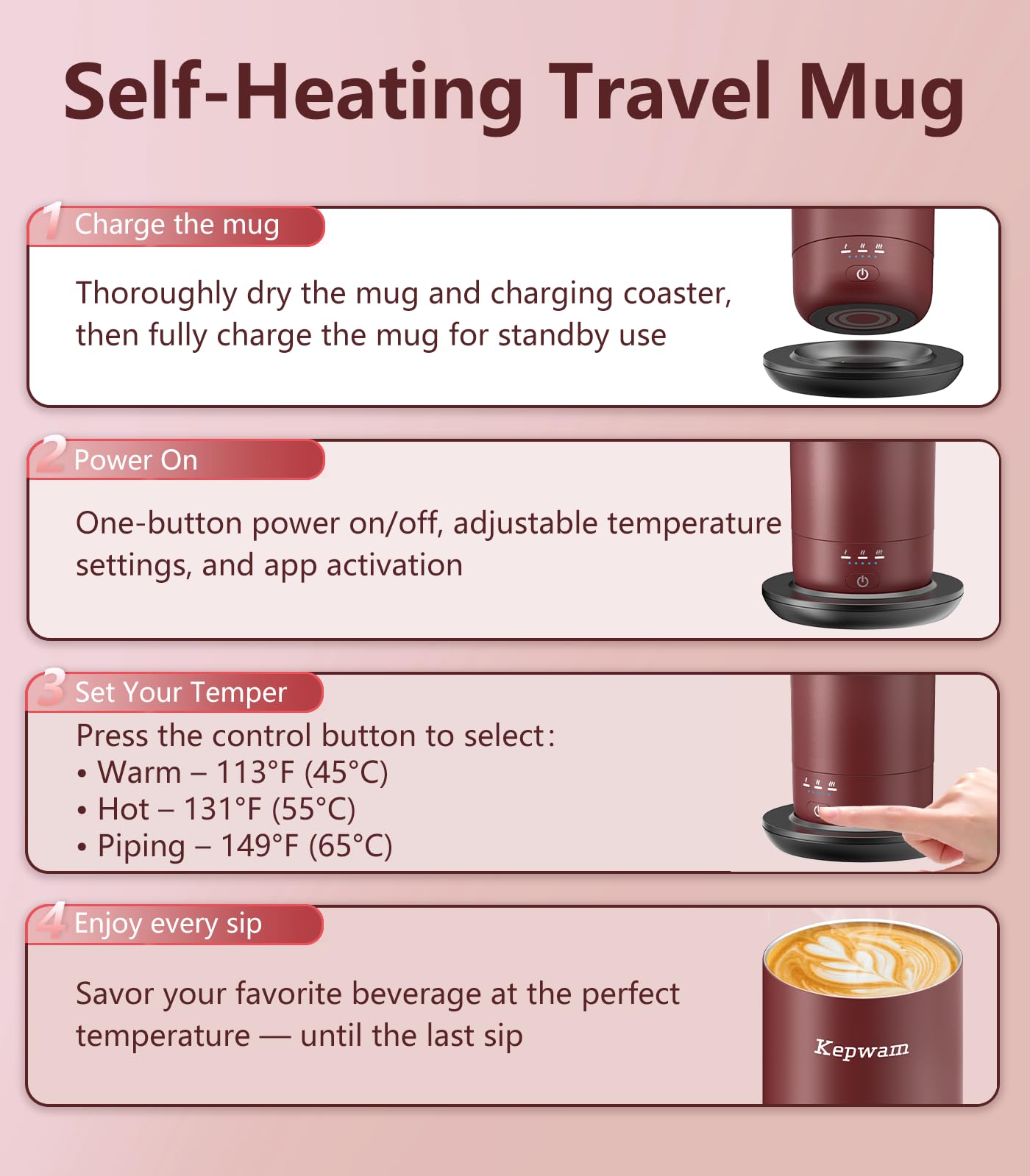 Kepwam app with Bluetooth control for real-time heat adjustments