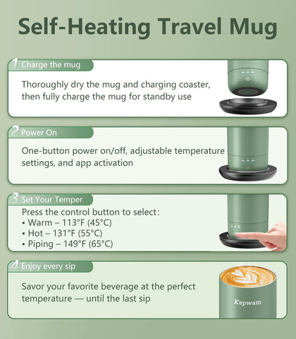 Kepwam mug with Bluetooth app control for real-time temperature adjustments