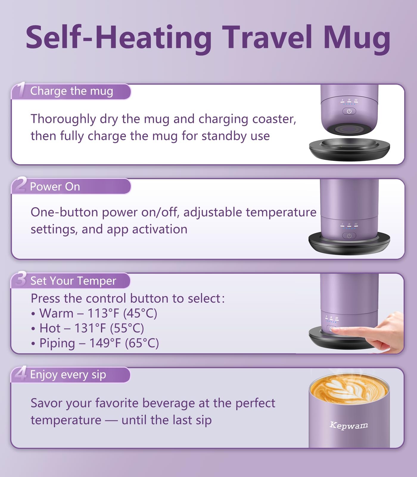 Kepwam app control with Bluetooth for easy temperature management from your phone.