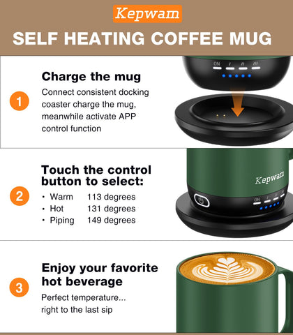 Kepwam app interface enables precise degree-by-degree temperature control.