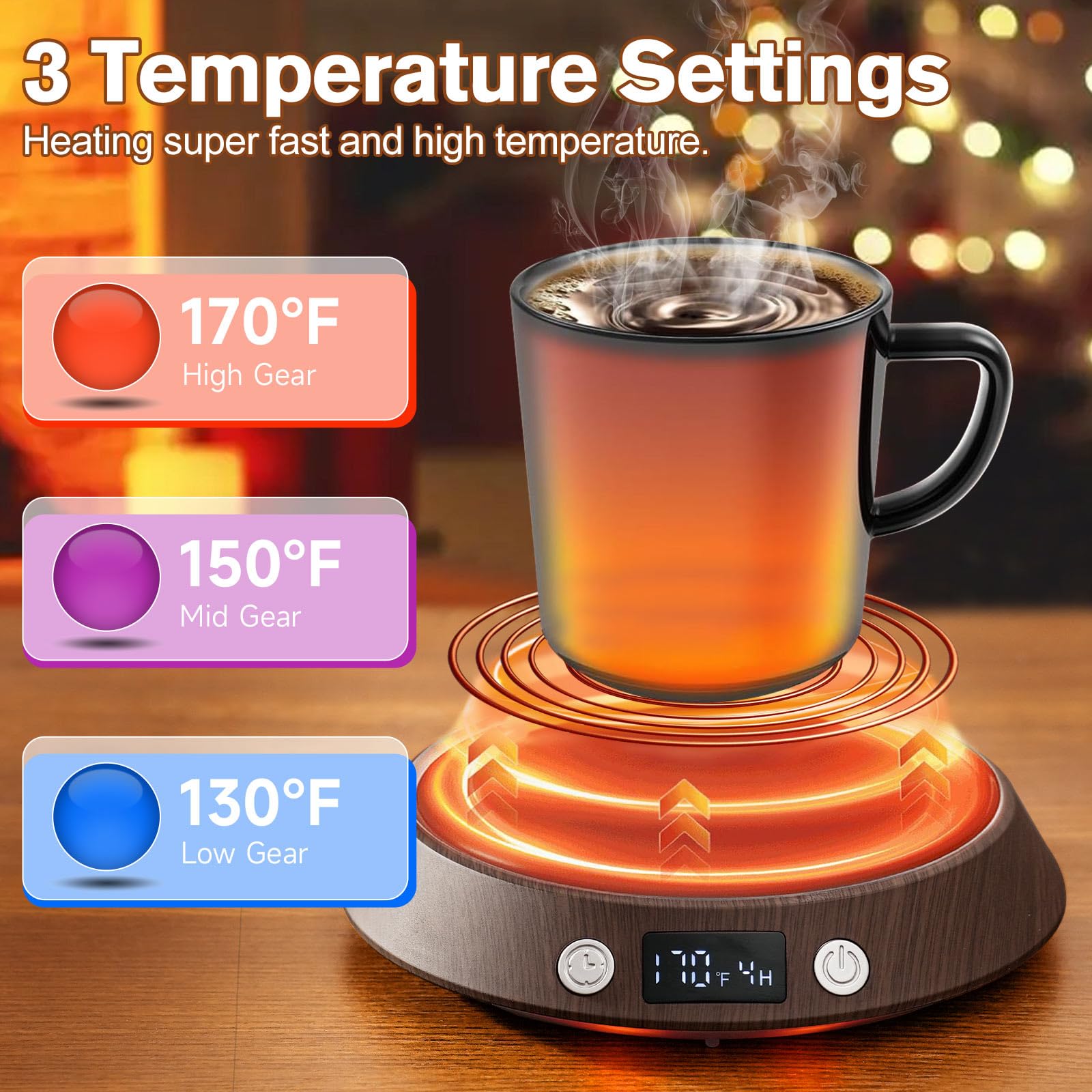 Kepwam warmer display shows three temperature settings for precise control