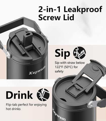 Kepwam mug with ergonomic rotating handle for easy grabbing.