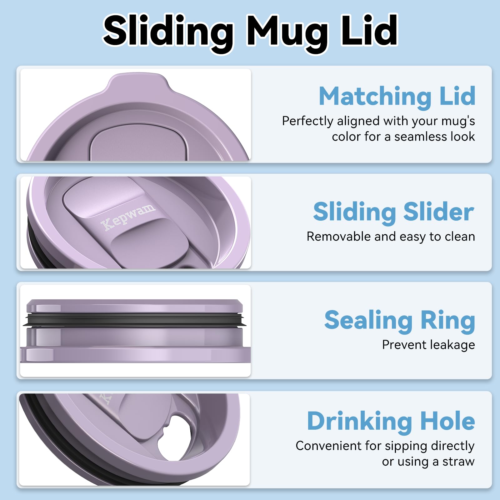 Kepwam heat-retention lid helps beverages stay warm longer.