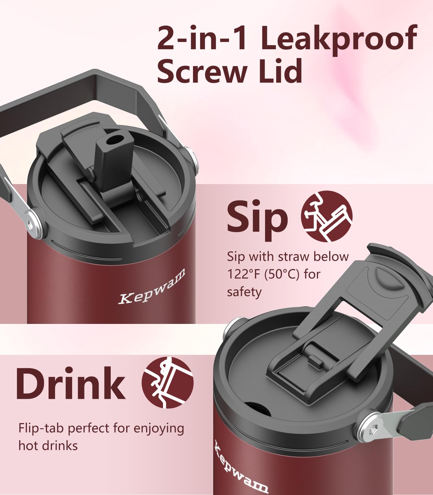Kepwam leakproof BPA-free lid prevents spills during travel
