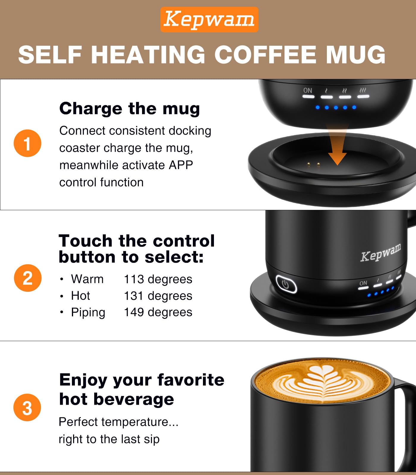 Kepwam 16oz mug with lid ready for daily use.