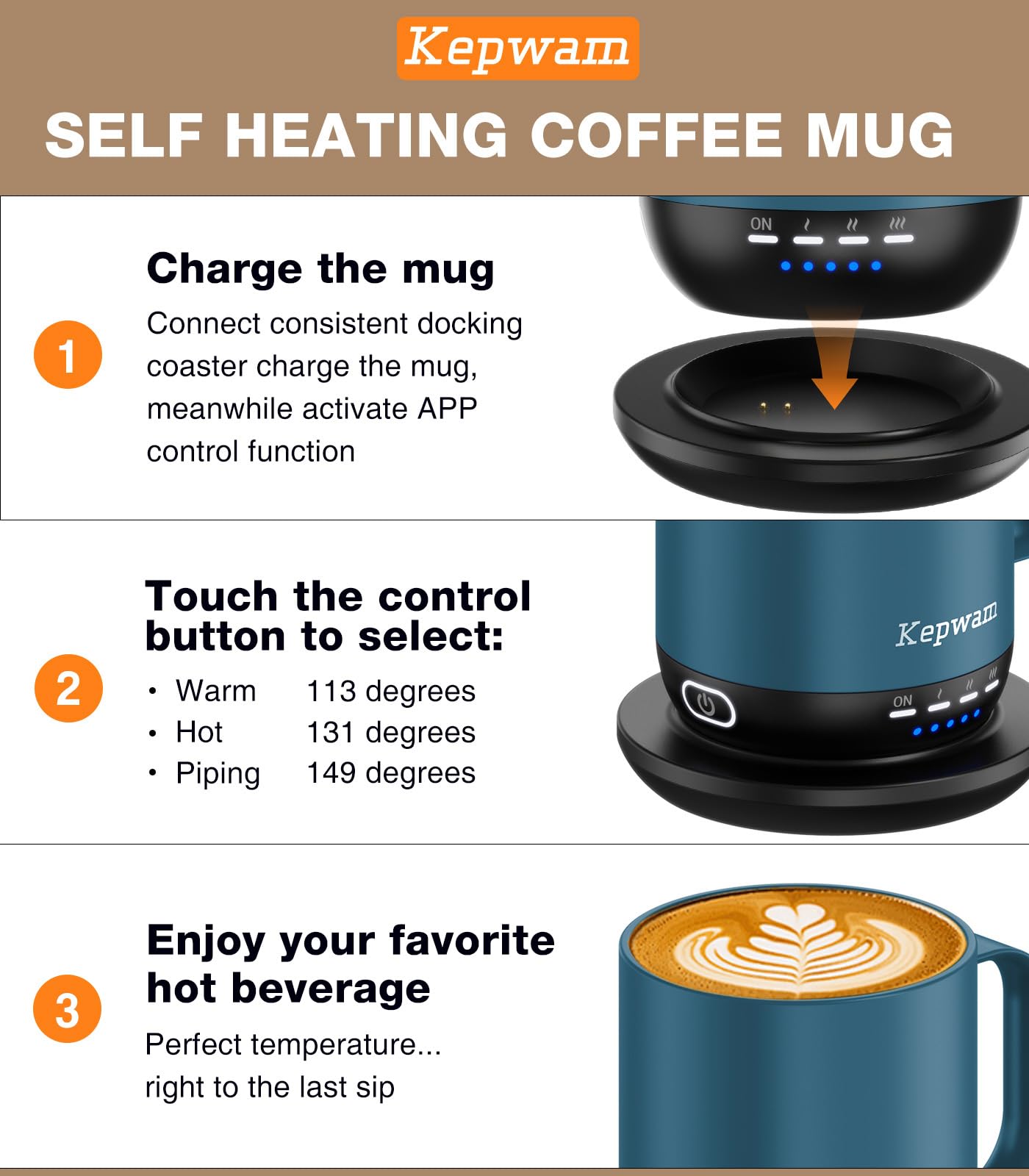 Kepwam app control shows real-time temperature for customized comfort.