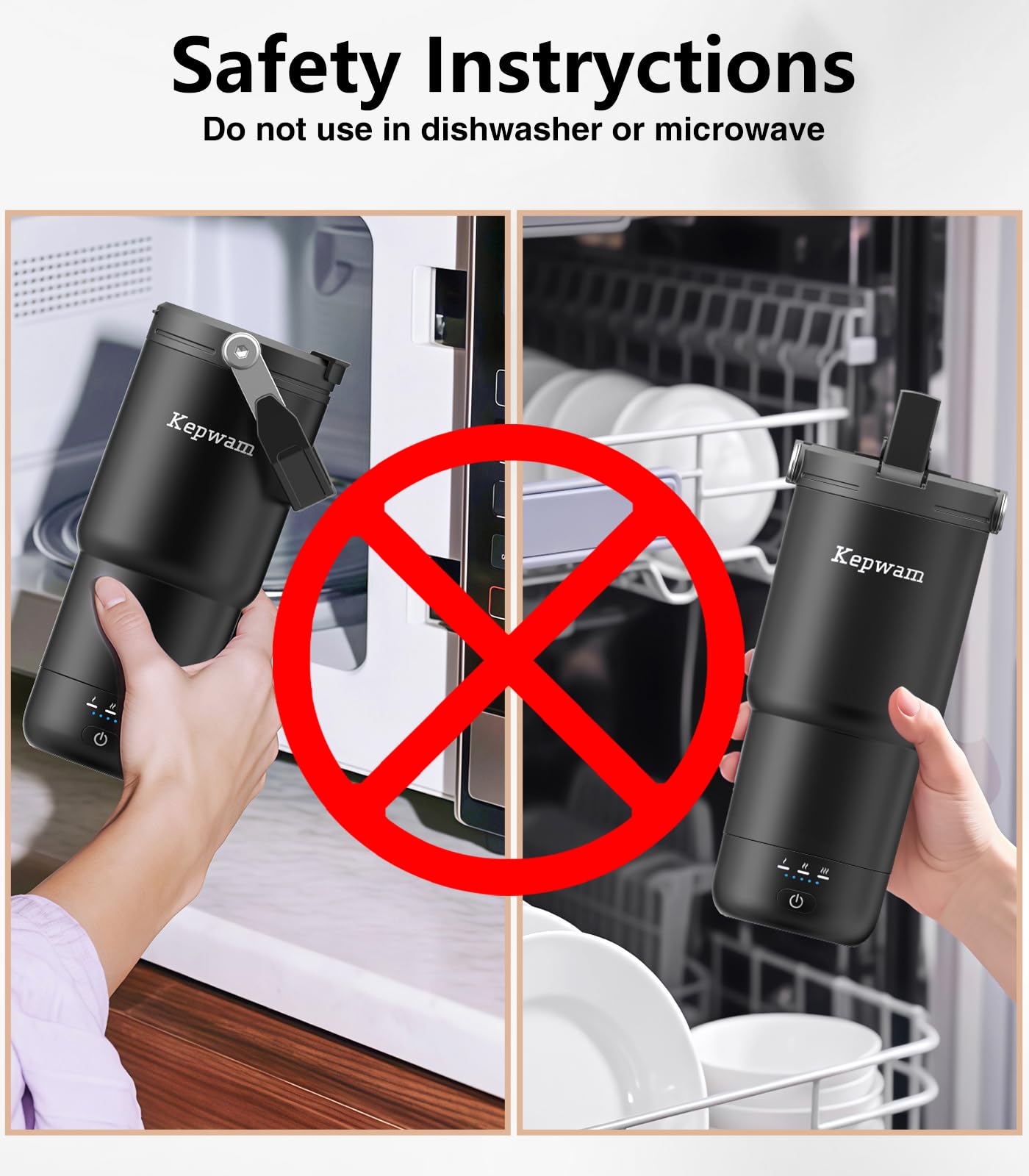 Kepwam mug fits in backpacks and car cup holders.