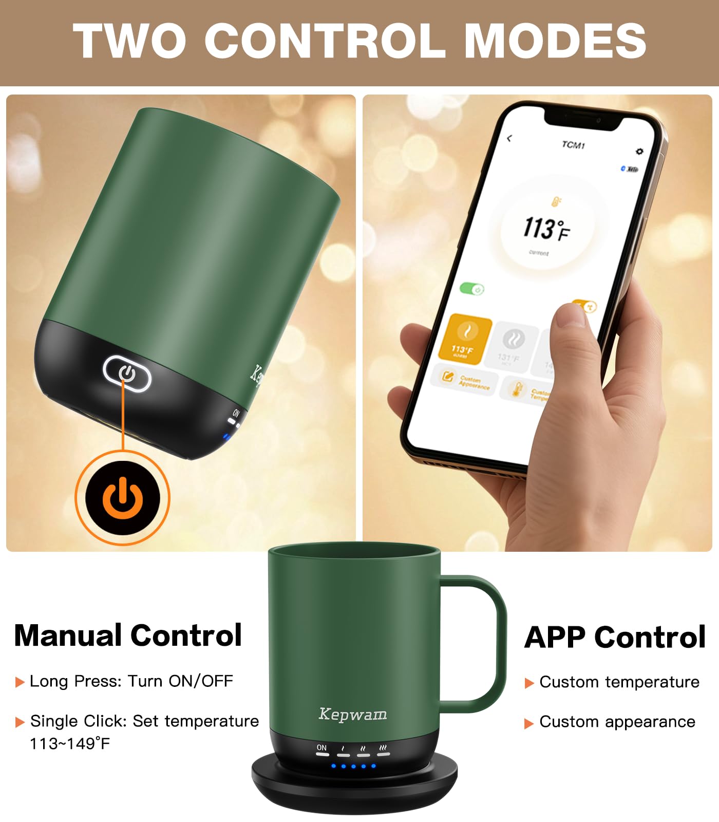 Kepwam mug interior stainless steel with ceramic coating for durable, safe sipping.