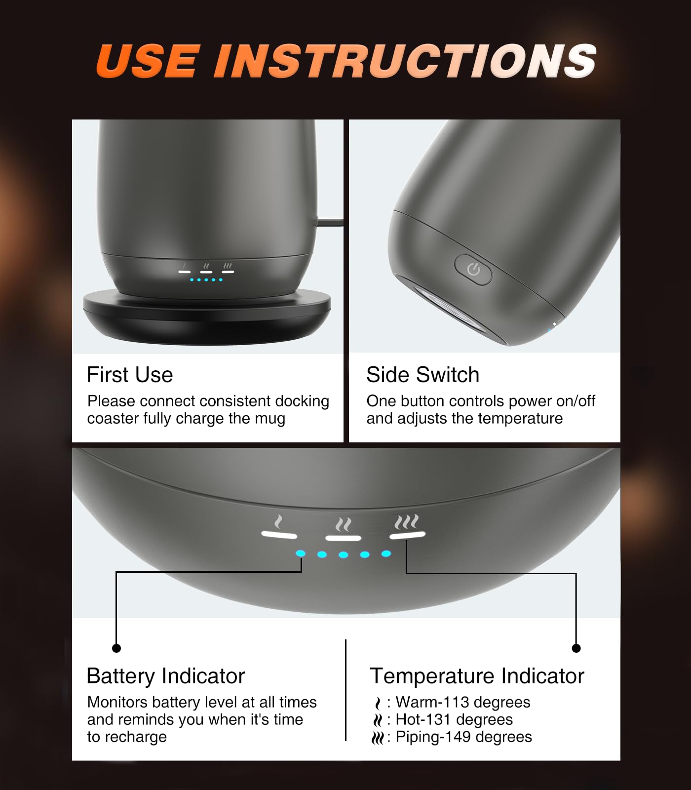 Kepwam T2 one-button operation on the smart mug for easy use