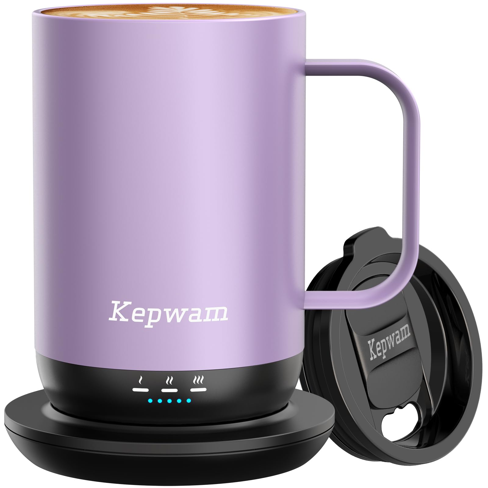 Kepwam self-heating mug on charging coaster delivering all-day warmth.