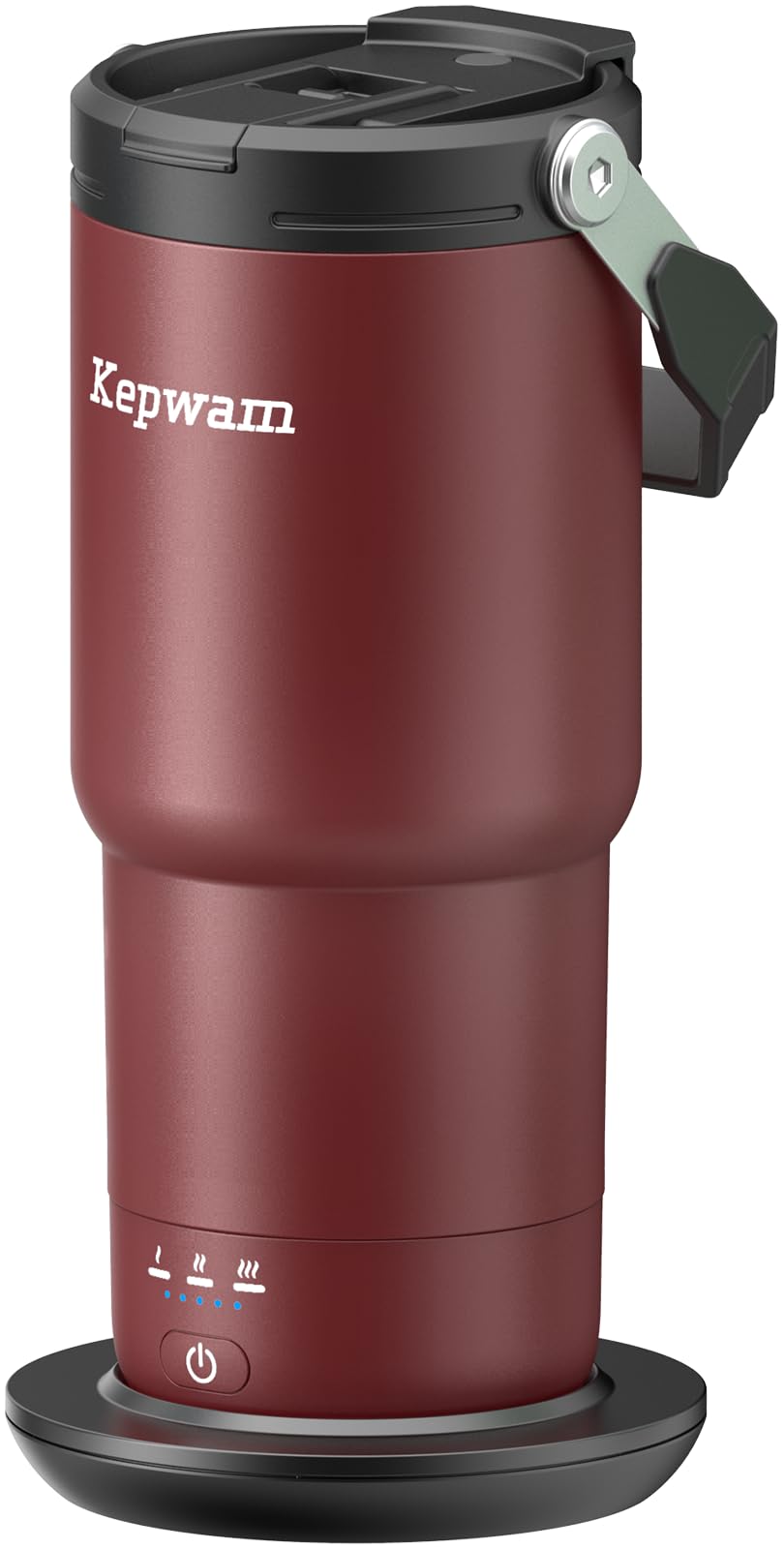 Kepwam 20oz self-heating mug on desk delivering steady warmth for long drives