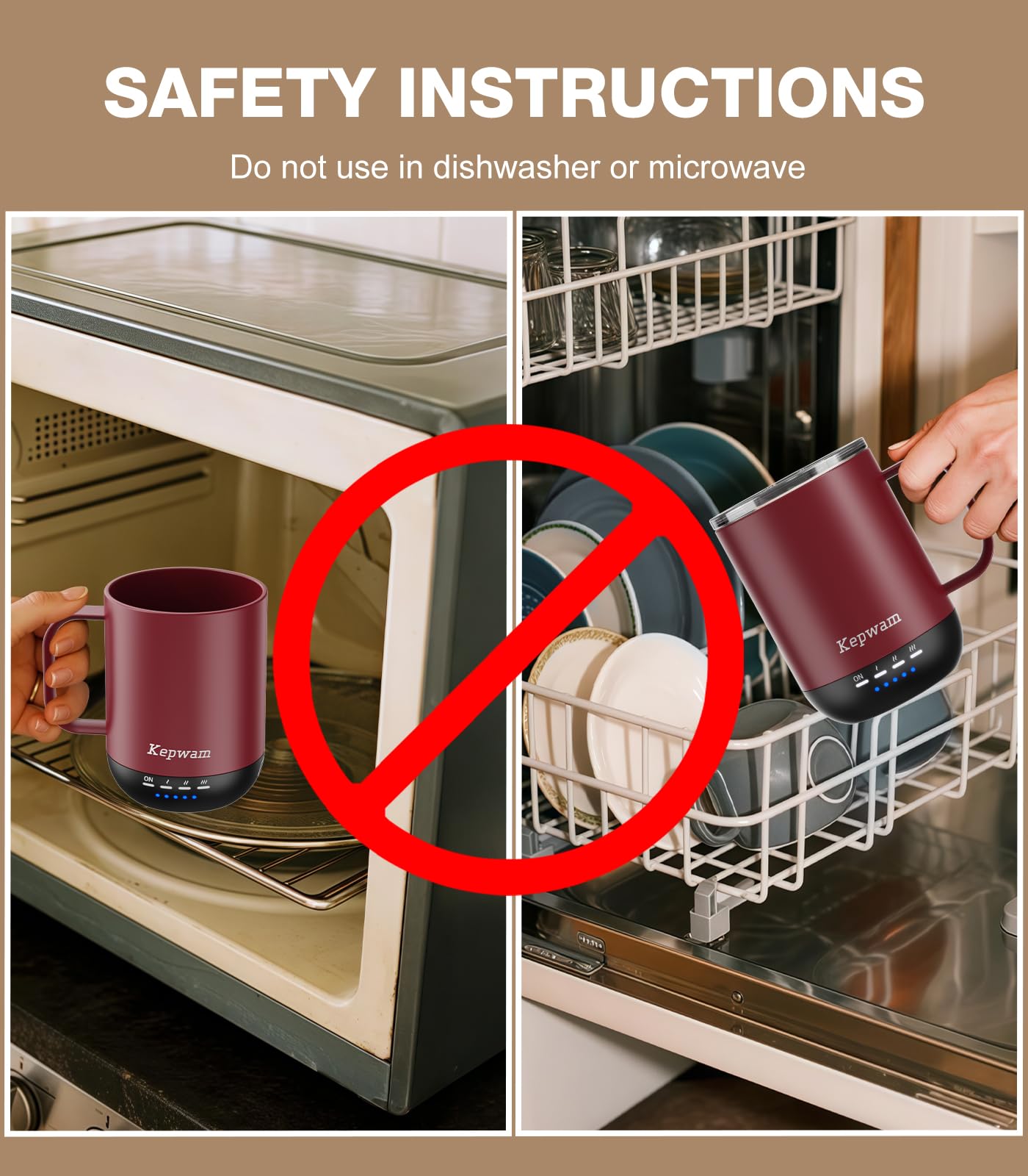 Kepwam self-heating mug ideal for daily use at home, office, or travel.