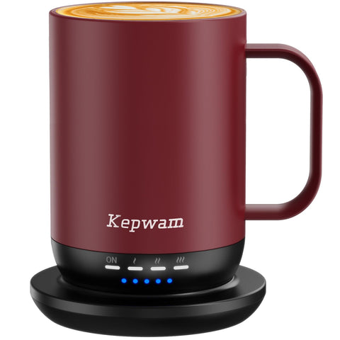 Kepwam self-heating mug with visible heat settings for precise temperature control at home or in the office.