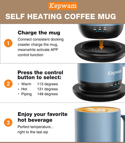 Kepwam heat settings graphic showing adjustable temperature