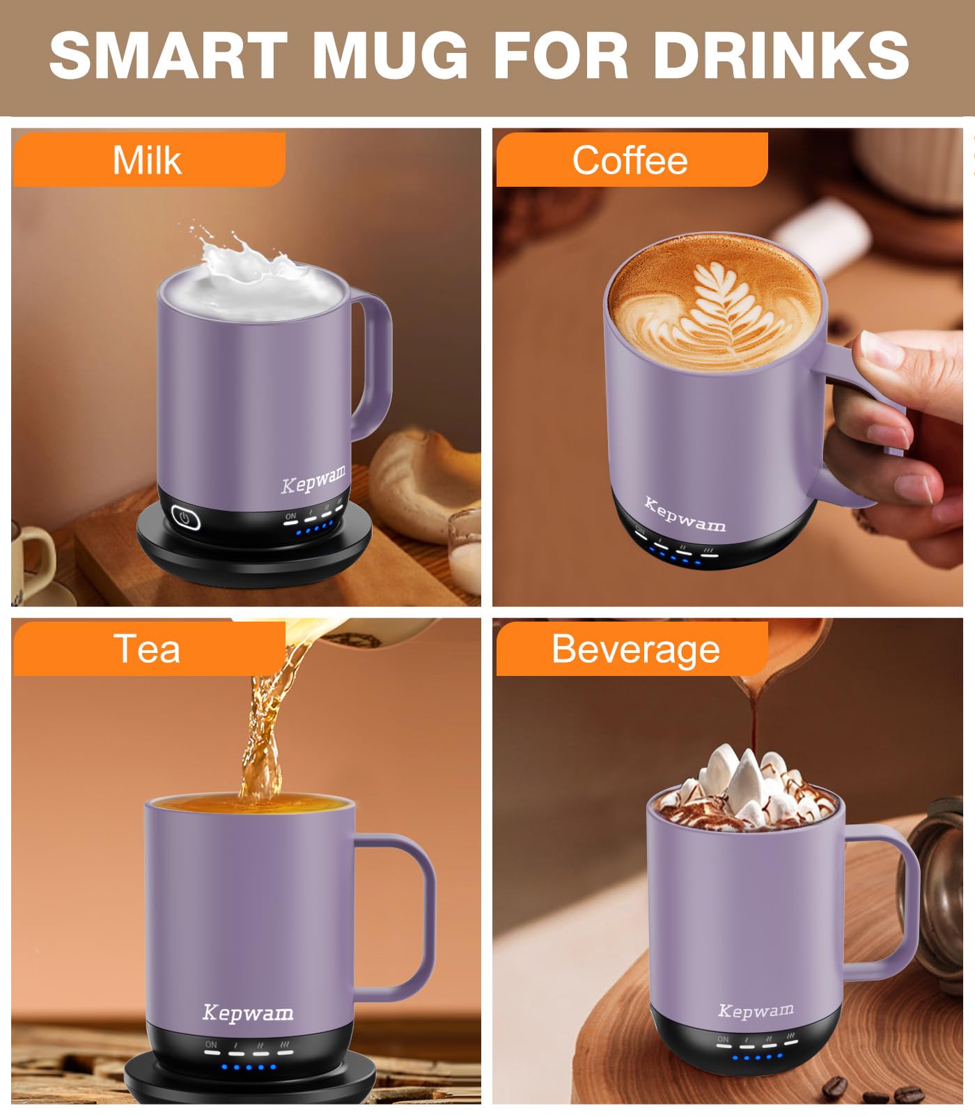 Kepwam mug interior stainless steel with ceramic coating for durability