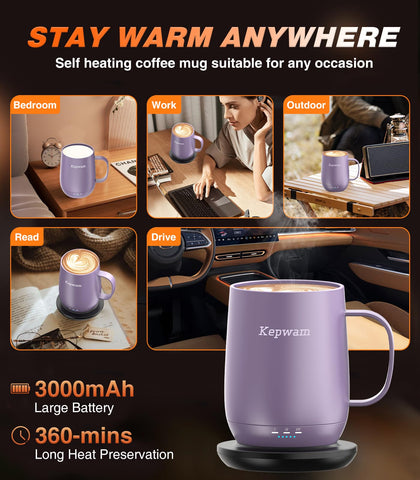 Kepwam Self-Heating Mug T2 battery and smart display at a glance