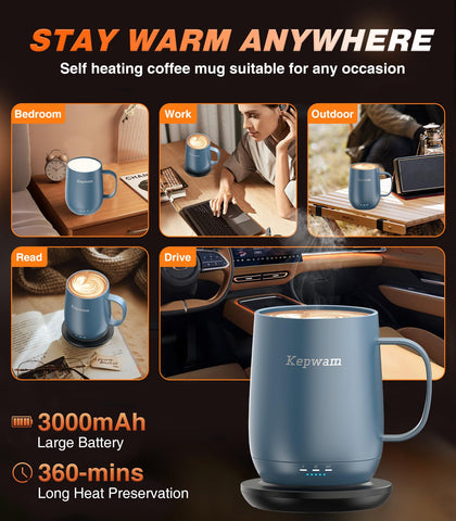 Kepwam T2 on charging coaster, emphasizing long battery life.
