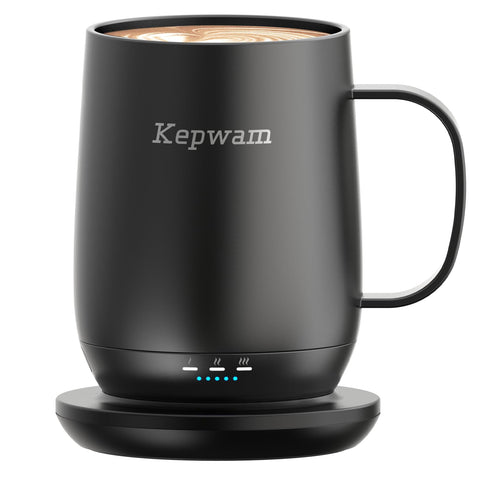 Kepwam Self Heating Mug front view with ergonomic handle and ceramic matte finish.