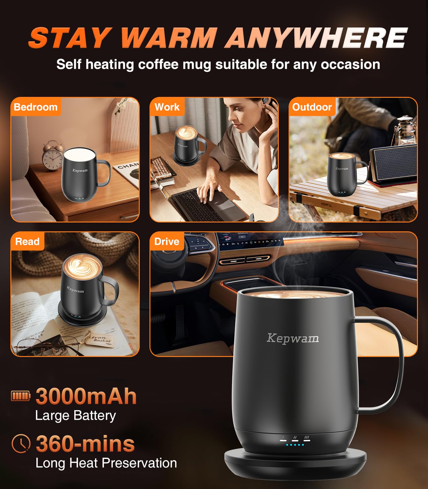 Lid on keeps warmth and prevents spills while on the go.