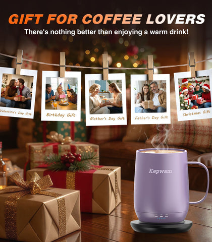 Kepwam Self-Heating Mug T2 temperature settings show warm hot piping