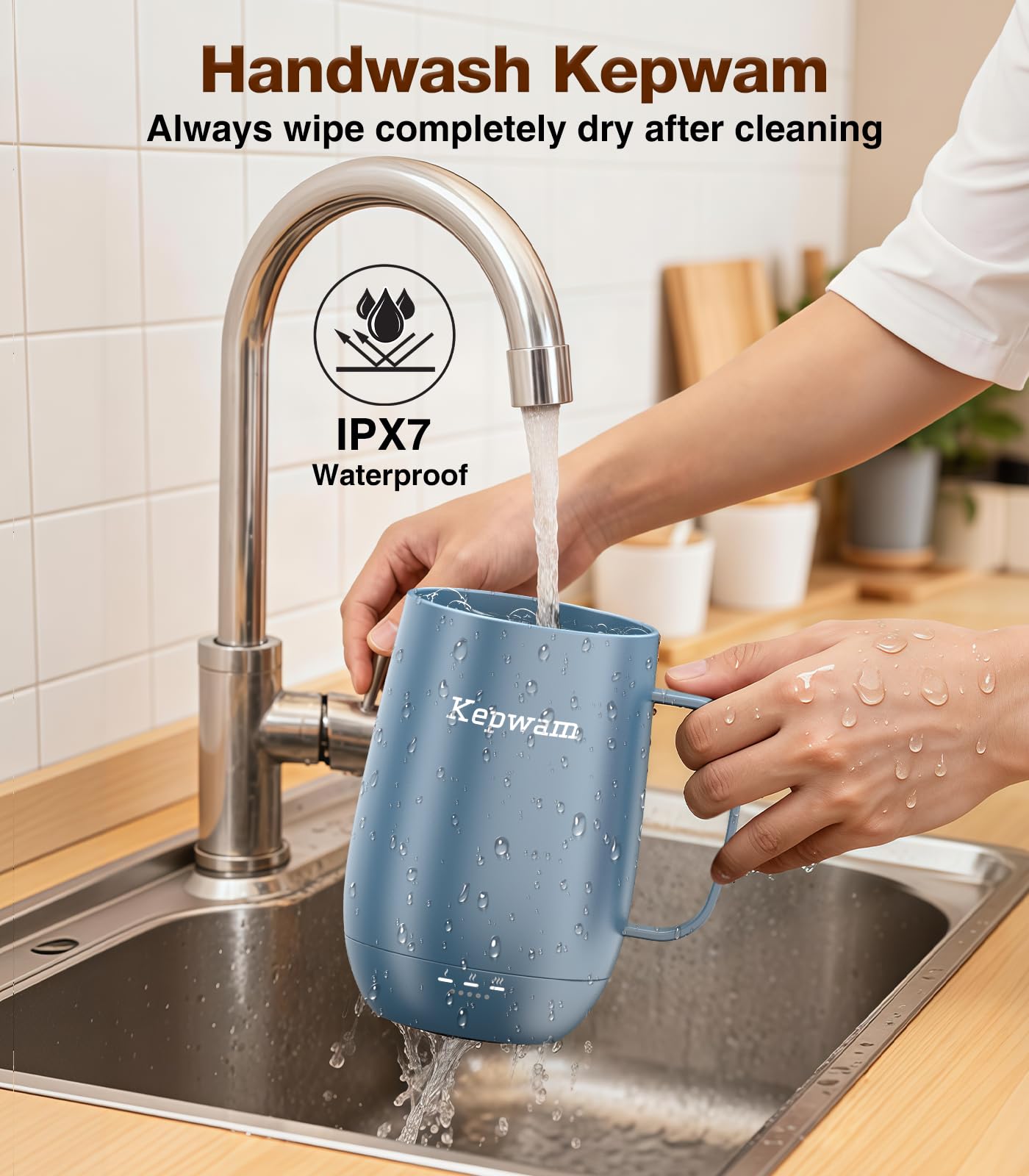 Kepwam T2-Plus mug with lid closed ready for spill-safe transport.