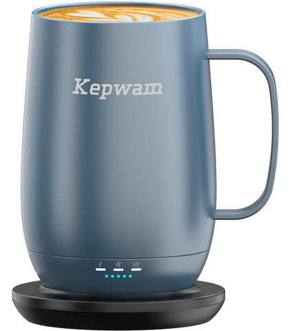 Kepwam T2-Plus 20oz mug with open lid, ideal for hot beverages on the go.