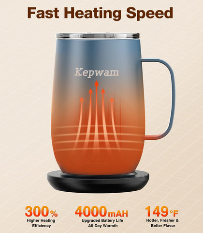 Kepwam T2-Plus mug thermostat control showing temperature options for precise sipping.