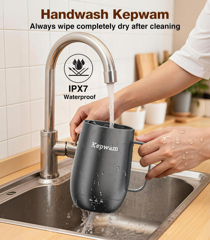 Kepwam care instruction icon for hand wash only on Kepwam mug.