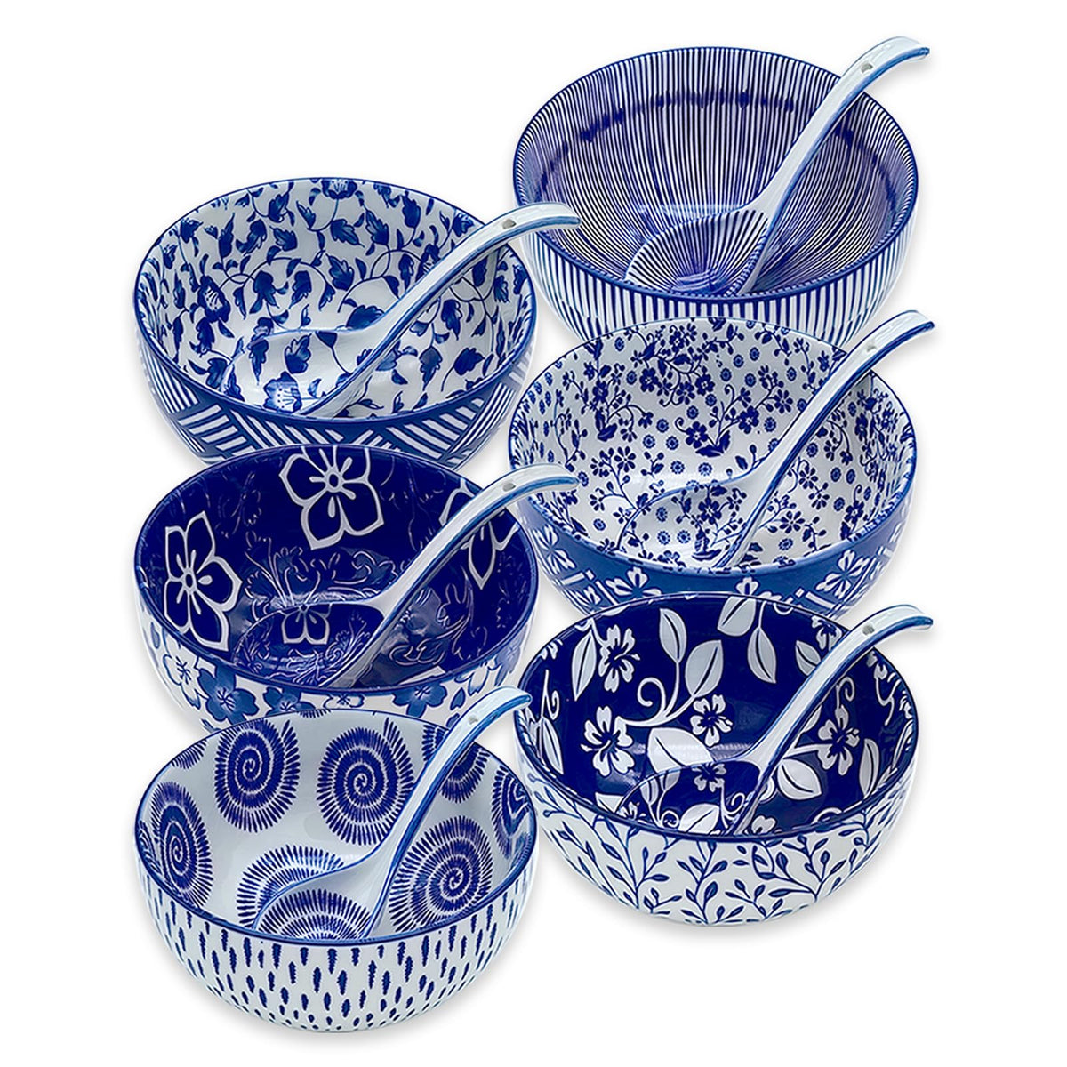 KeQiu Japanese ceramic bowls set displayed for ramen and soup, ideal everyday dining.