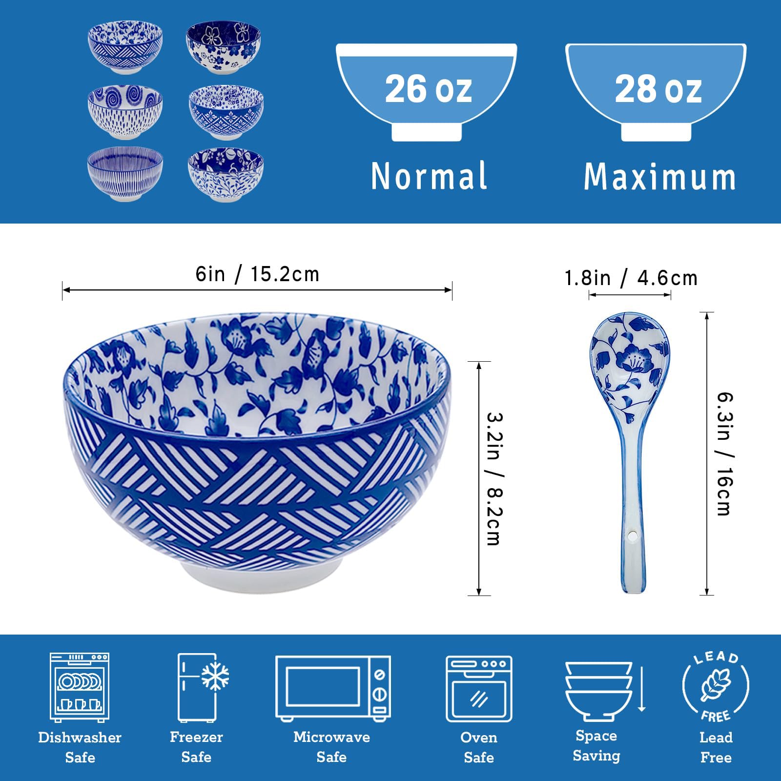 KeQiu bowls with six matching spoons, a complete tableware set for easy hosting.