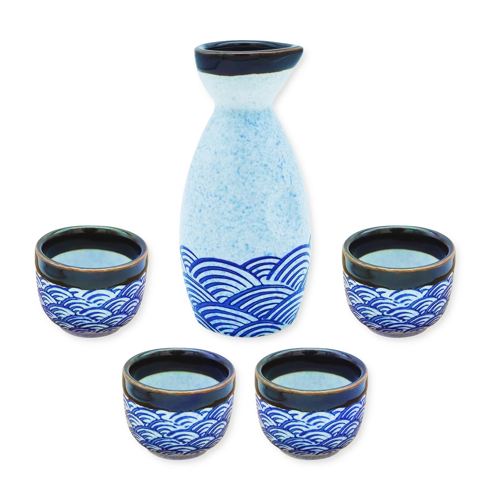 KeQiu sake bottle with blue wave pattern for smooth pour
