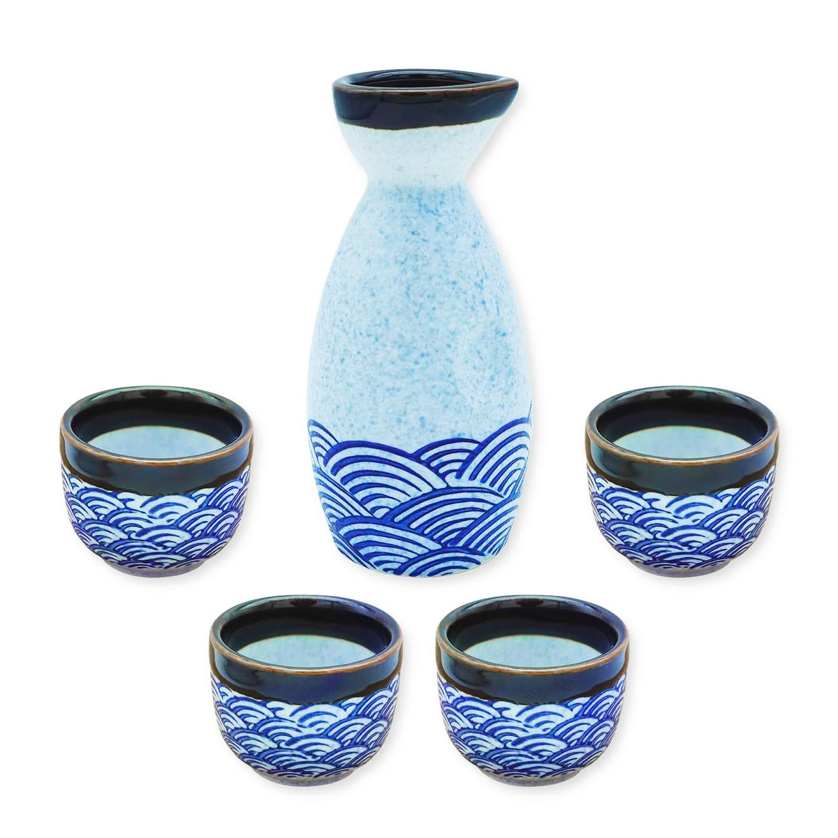 KeQiu sake bottle with blue wave pattern for smooth pour
