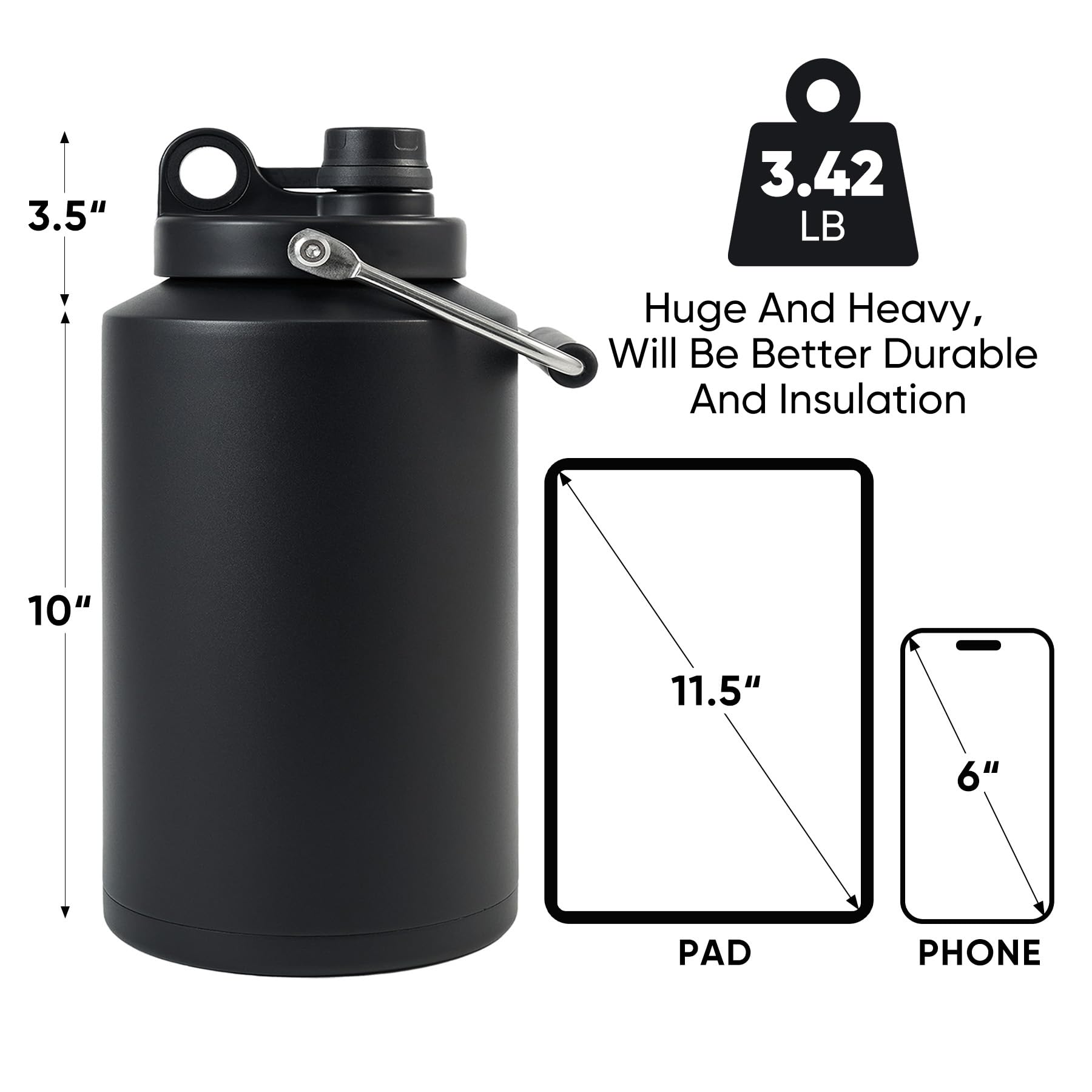 Kerilyn 128oz vacuum insulated bottle keeps drinks cold for hours.