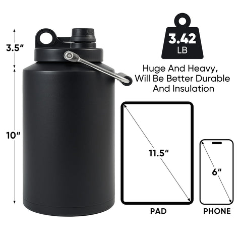 Kerilyn 128oz vacuum insulated bottle keeps drinks cold for hours.