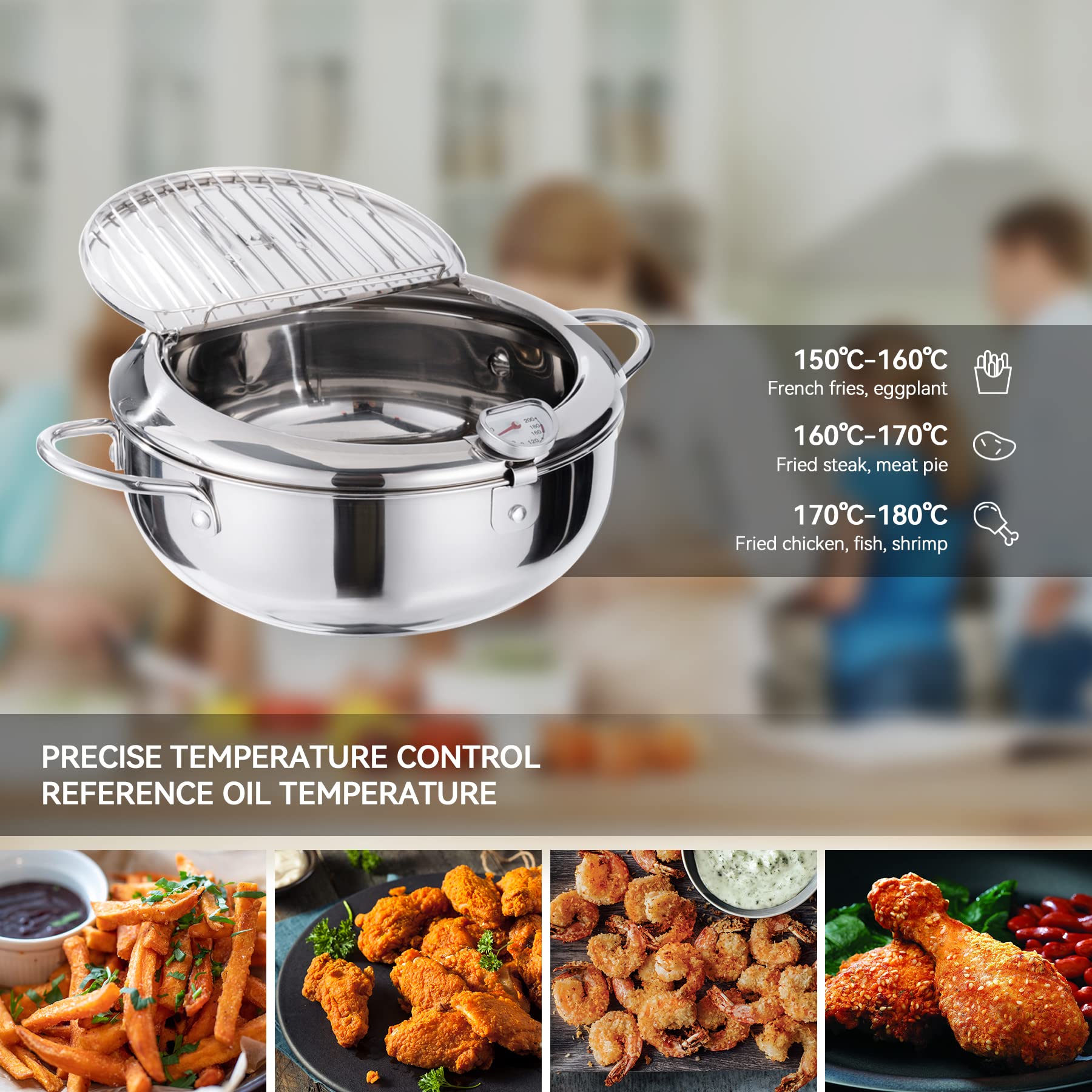 Kerilyn Deep Fryer Pot easy-clean filter rack aids quick cleanup.