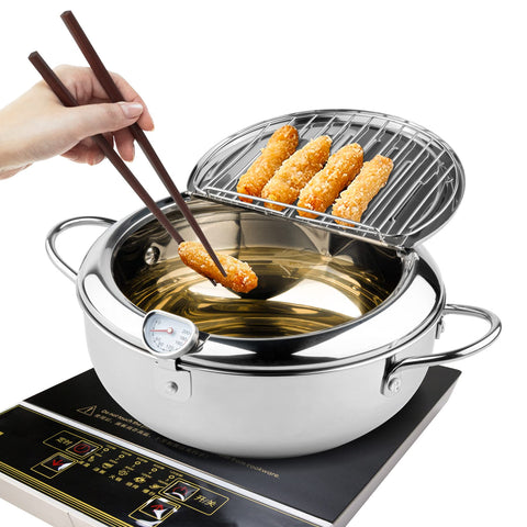 Kerilyn Deep Fryer Pot front view highlights durable 304 stainless steel for home kitchens.