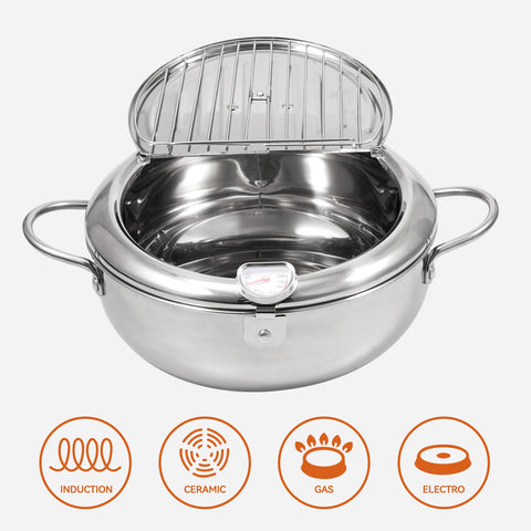 Kerilyn Deep Fryer Pot pour spout allows easy, safe oil pouring.