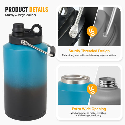 Kerilyn Insulated Gallon Jug sweat-proof finish reduces condensation during outdoor use