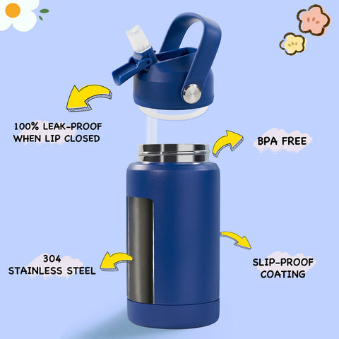 Kerilyn 12oz kids bottle with lid open showing easy on-the-go access