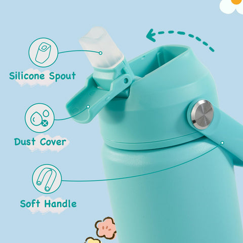 Kerilyn 12oz bottle side view with handle for backpacks