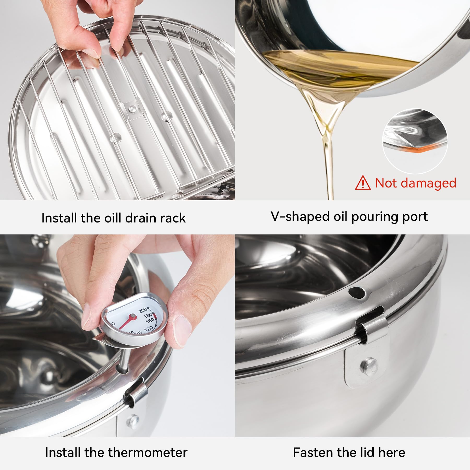 Kerilyn tempura frying pot with lid for splash protection.