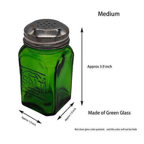 Kerixi Vintage Salt and Pepper Shakers close-up shows green glass and sturdy design.